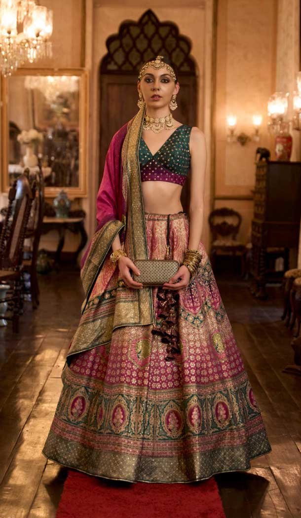 Wedding Wear Multi Color Rajwadi Silk Aari Mirror Work Designer Lehenga Choli - 7111174355
