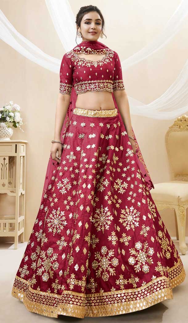 Wedding Wear Art Silk Embroidery Work Designer Heavy Lehenga Choli In Red Color - 7130174444