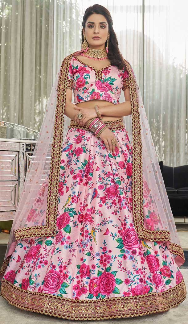 Art Silk Light Pink Color Digital Print Work Function Wear Designer Lehenga Choli - 7131174453