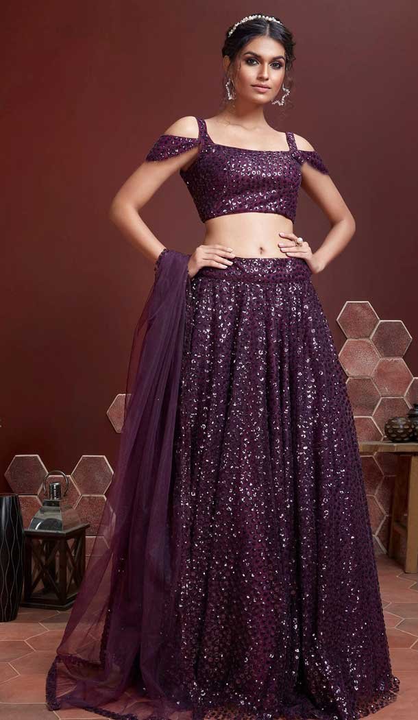 Wine Color Heavy Soft Net Heavy Embroidery Wedding Wear Designer Lehenga Choli - 7132174457
