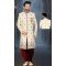 The Perfect Blend of Tradition Wearing our Ethnic Cream Plus Size Banarasi Wedding Sherwani for Men -7917179026