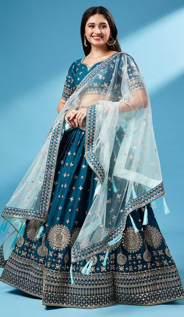 Function Wear Poly Georgette Embroidery Work Designer Lehenga Choli In Teal - 7250175093
