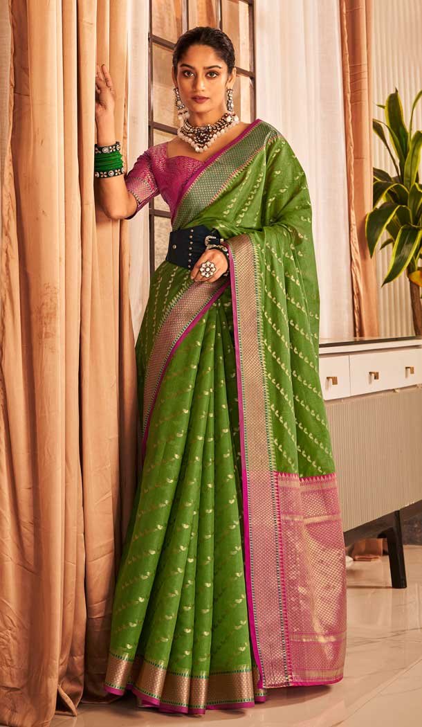 Green Color Banarasi Silk Weaving Work Designer Function Wear Saree - 7652177418