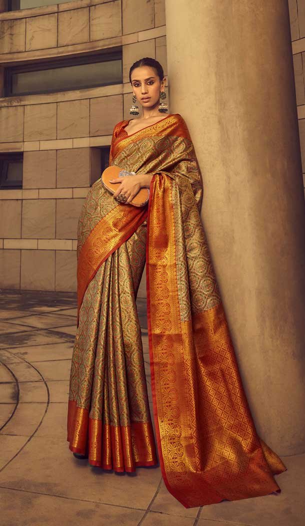 Brown Traditional Festival Wear Banarasi Silk Saree With Jacquard Work - 7685177654