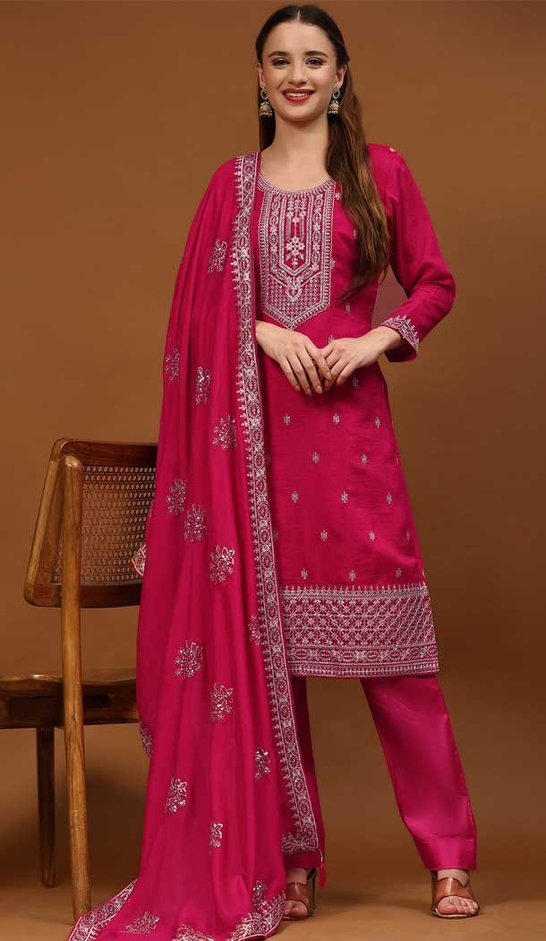Pink Color Dola Silk Embroidered Festival Wear Designer Salwar Suit - 76981777731