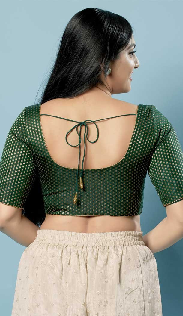 Green Color Brocade Jacquard Work Festival Wear Designer Readymade Blouse - 7730177874