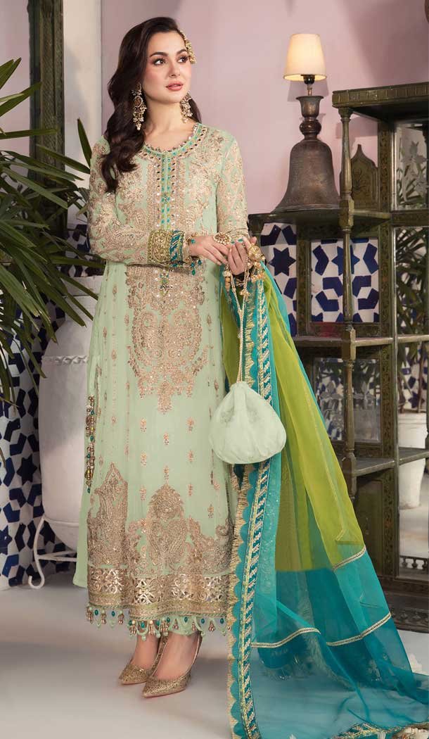 Classy Beige Color Faux Georgette With Embroidery Work Pakistani Wedding Wear Salwar Kamee Heena Style