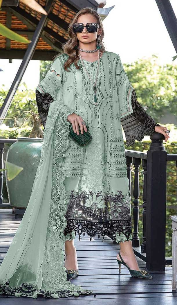 Traditional Green Faux Georgette Pakistani Embroidered Party Wear Salwar Suit - 7824178493