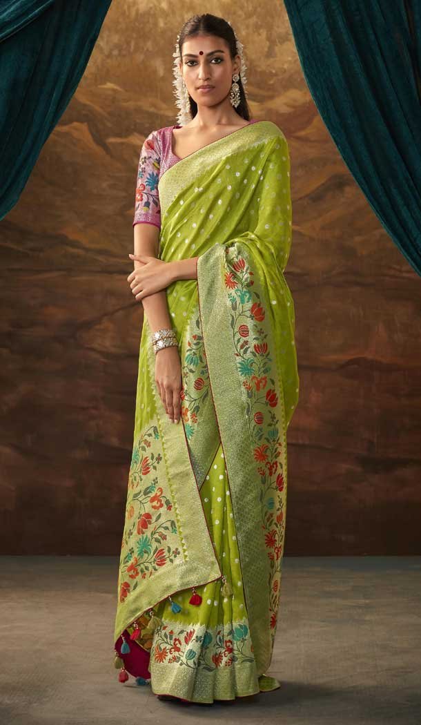 Green Color Zari Work In Dola Silk Traditional Designer Wedding Wear Saree - 7842178600