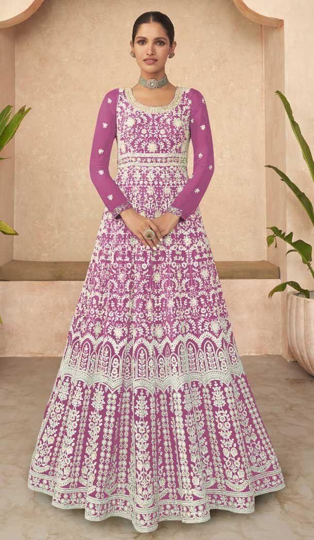 Faux Georgette With Sequins Embroidery Work Party Wear Anarkali Salwar Suit In Pink Color - 7919179042