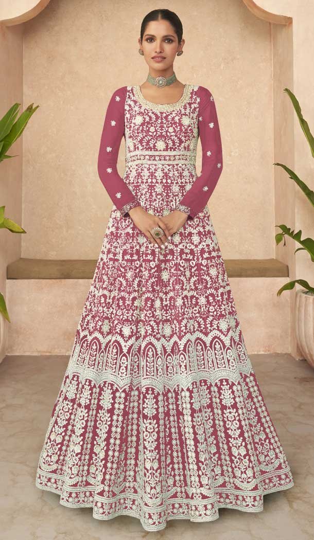 Faux Georgette With Sequins Embroidery Work Party Wear Anarkali Salwar Suit In Mauve Color - 7919179044