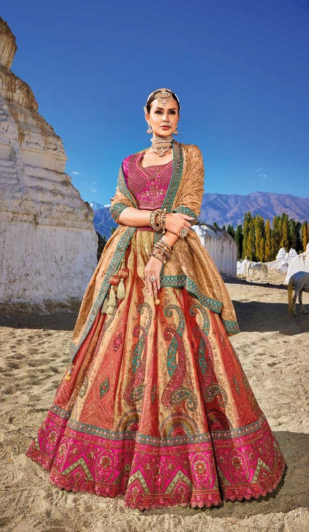 Traditional Wedding Wear Multi Color Jacquard Work Banarasi Silk Lehenga Choli - 7970179421