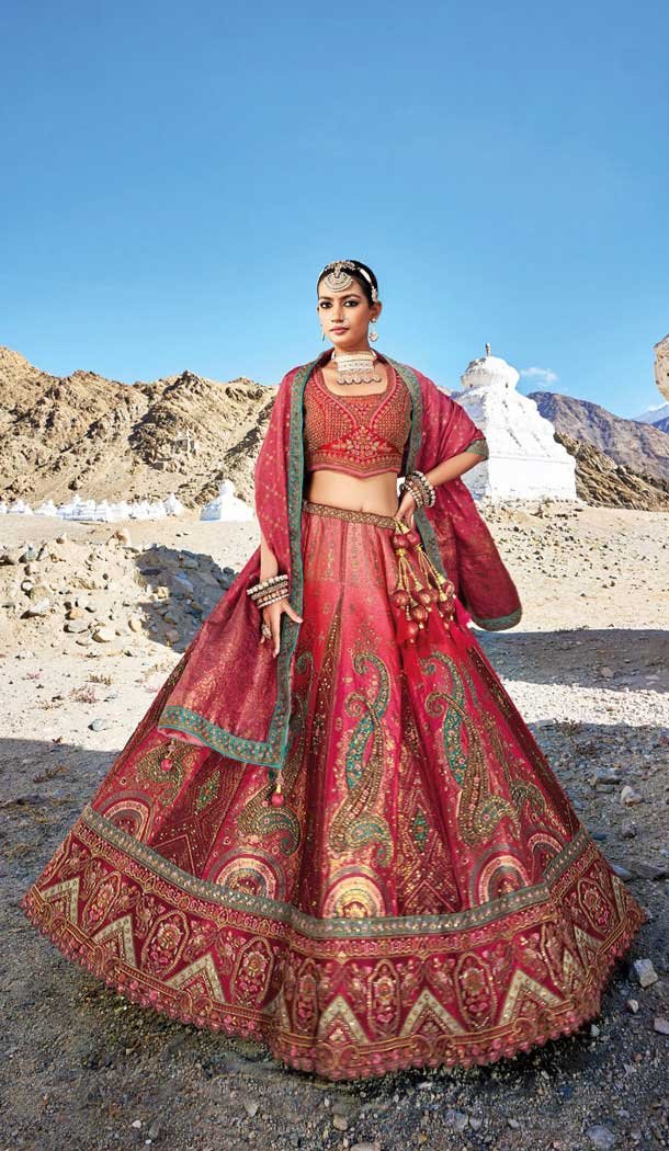 Traditional Wedding Wear Pink Jacquard Work Banarasi Silk Lehenga Choli - 7970179424