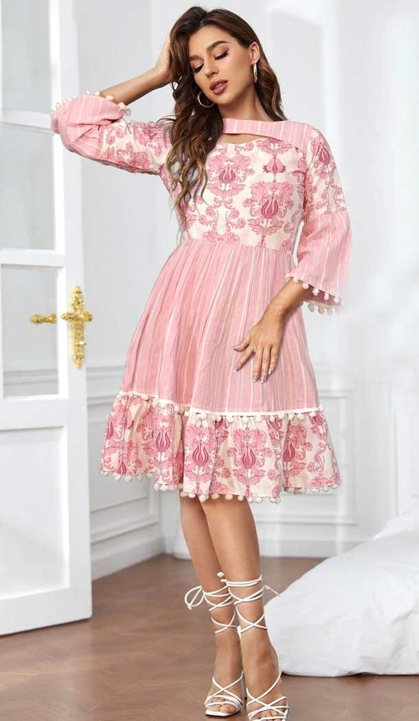 Poly Rayon With Digital Print Work Casual Wear Readymade Short Kurti In Pink - 7997179637