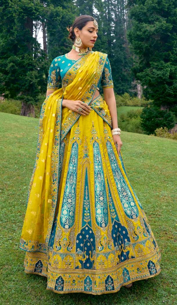 Classy Multi Color Fancy Silk Embroidery Work Designer Wedding Wear Lehenga Choli - 8063180080