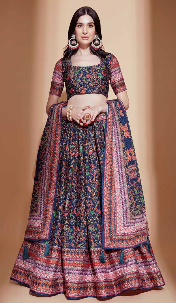 Multi Color Chinon With Digital Print Work Heavy Designer Lehenga Choli - 8073180164