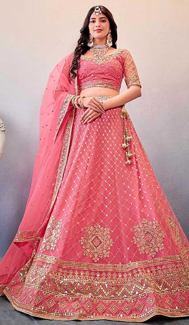 Ravishing Pink Butterfly Net Sequins Work Sangeet Wear Lehenga Choli - 8092180284