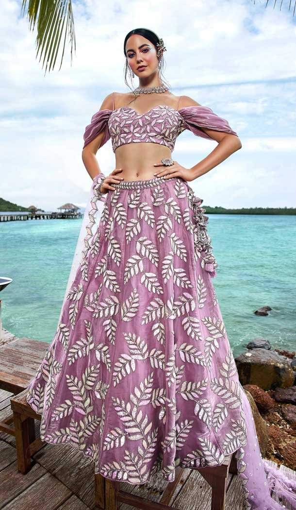 Mauve Organza Embroidered Designer Heavy Wedding Wear Lehenga Choli - 8093180289