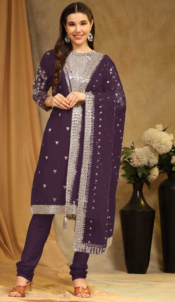 Wine Faux Georgette Embroidery Work Casual Wear Pakistani Salwar Suit - 8154180770
