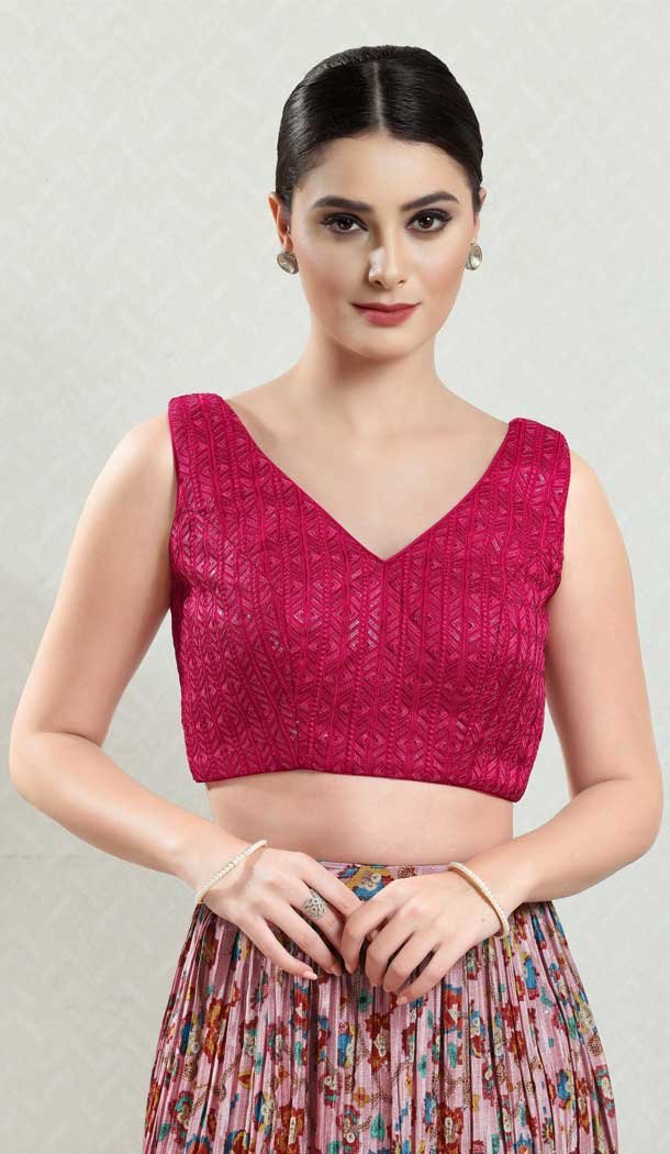 Pink Designer Brocade Embroidery Work Readymade Festival Wear Blouse - 8171180875