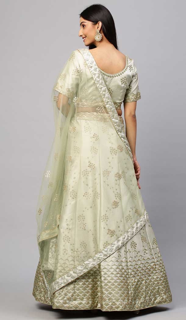 Designer Party Wear Satin Embroidery Work Women Lehenga Choli In Beige - 8177180907