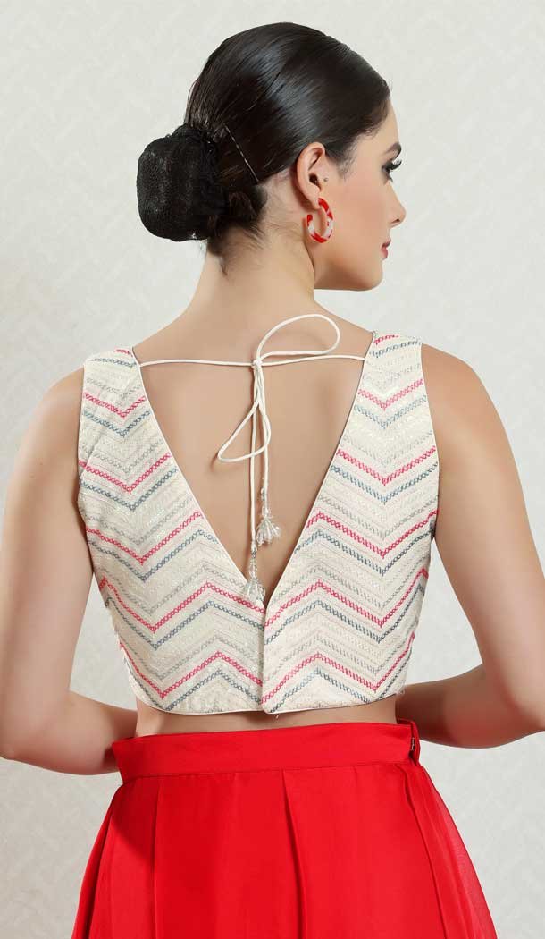 Off White Color Silk Embroidery Designer Party Wear Readymade Blouse - 8183180940