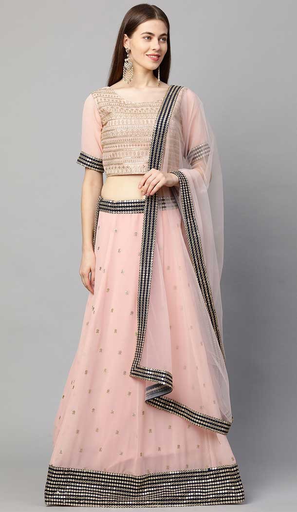 Sequins Work Georgette Pink Designer Party Wear Heavy Lehenga Choli - 8195181011