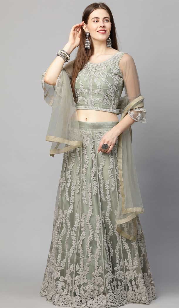 Heavy Designer Net With Thread Work Party Wear Lehenga Choli In Green - 8196181012