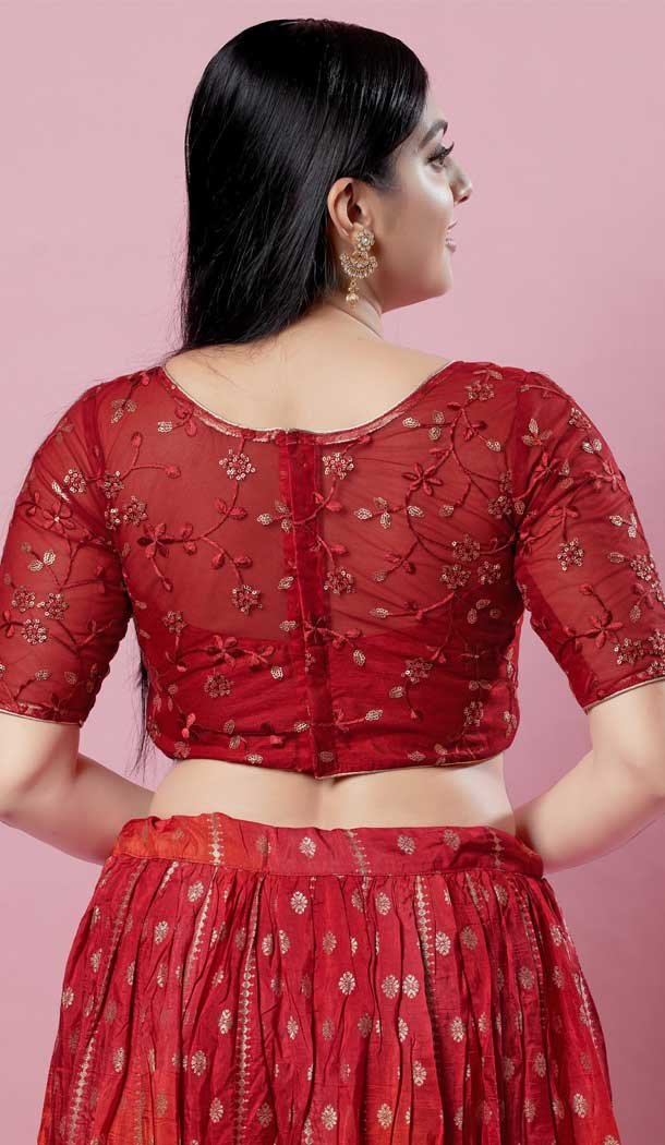 Maroon Net Embroidery Work Designer Traditional Wear Readymade Blouse - 8197181019