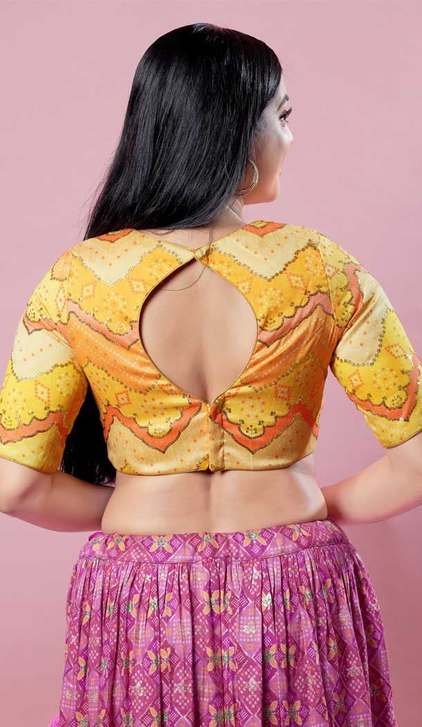 Yellow Silk Printed Work Designer Traditional Wear Readymade Blouse - 8197181025