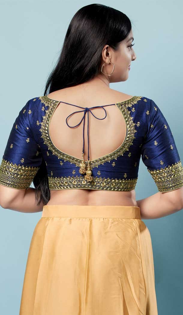 Silk With Sequins Work Function Wear Designer Readymade Blouse In Navy Blue - 8208181087