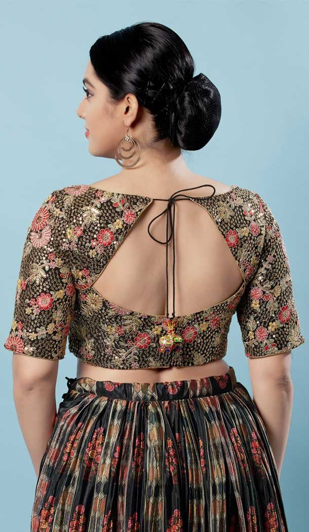 Party Wear Readymade Black Silk With Embroidery Work Designer Blouse - 8227181207