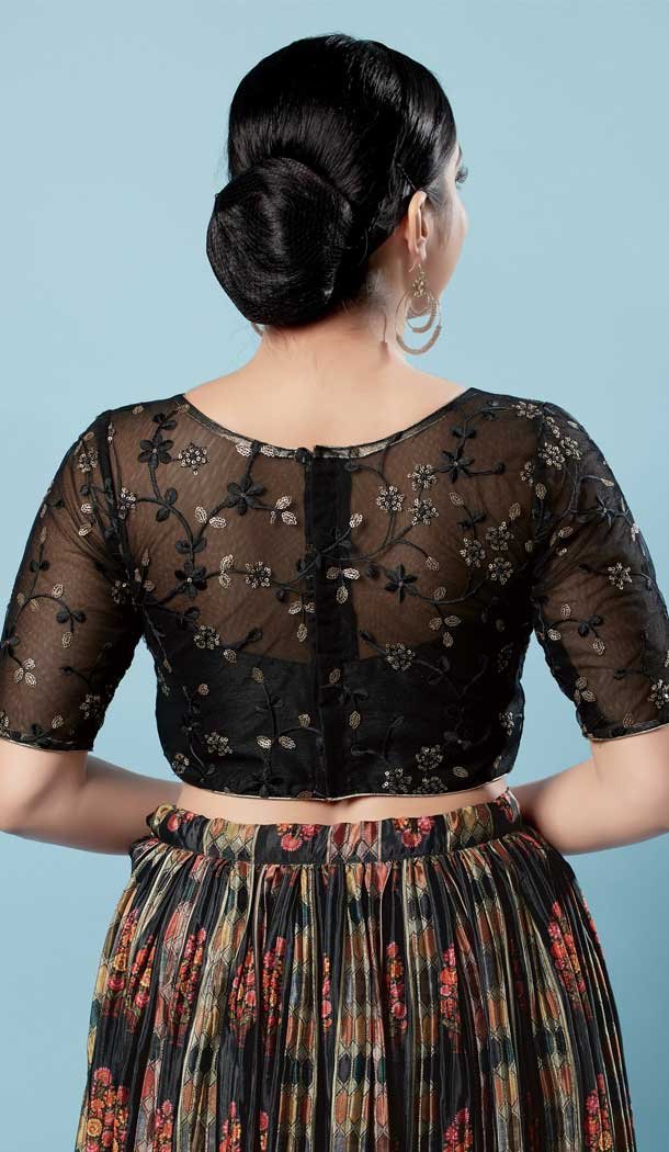 Party Wear Readymade Black Net With Sequins Work Designer Blouse - 8227181208