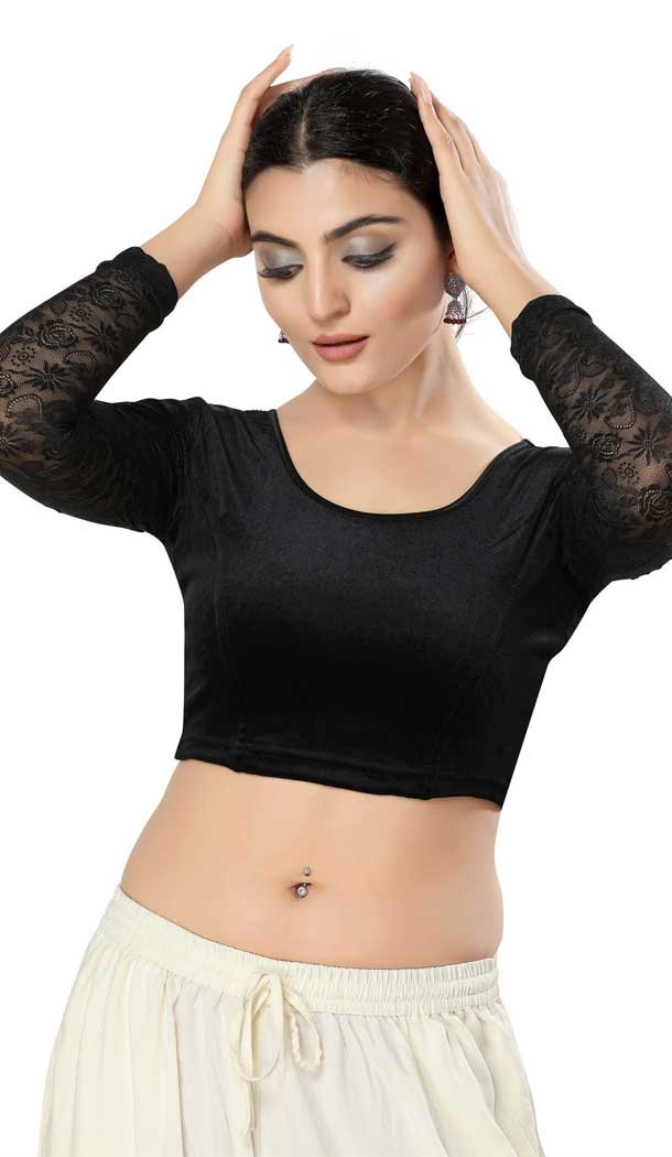 Designer Velvet Plain Black Readymade Festive Party Wear Blouse - 8289181626