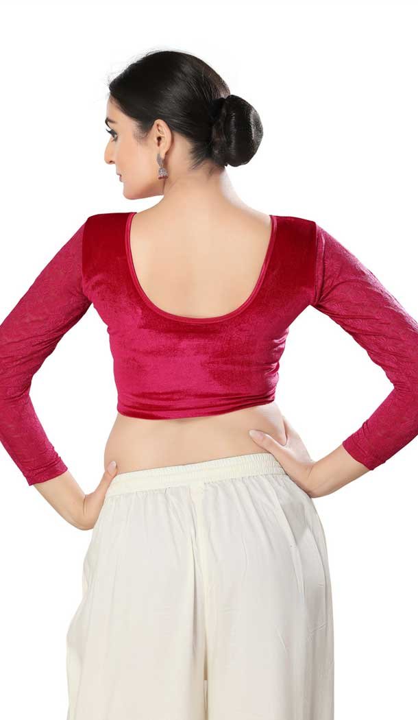 Designer Velvet Plain Pink Readymade Festive Party Wear Blouse - 8289181628