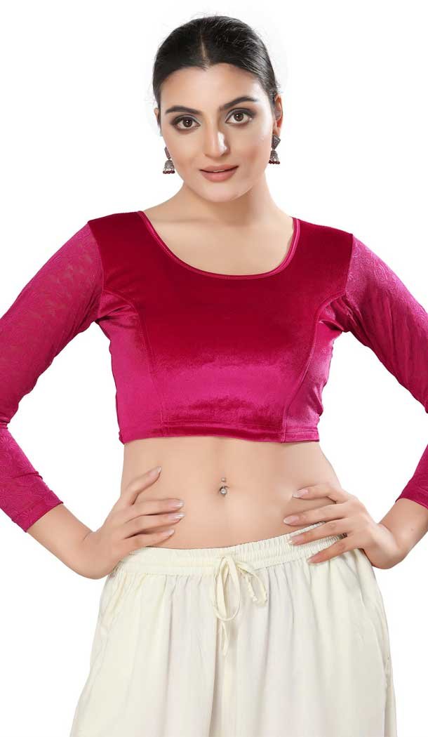 Designer Velvet Plain Pink Readymade Festive Party Wear Blouse - 8289181628
