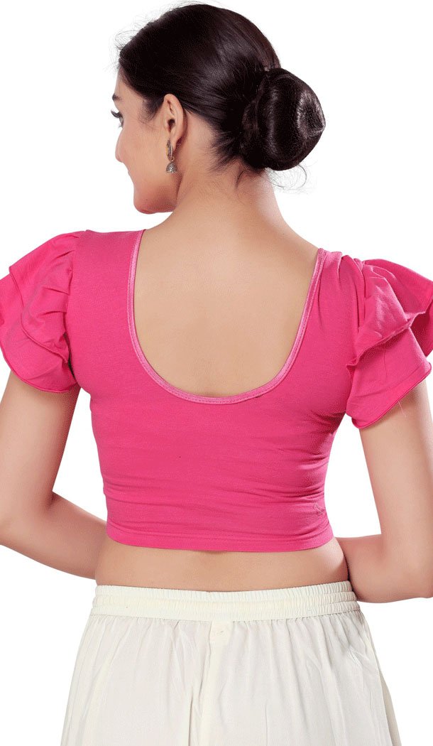 Designer Cotton Lycra Pink Plain Party Wear Readymade Blouse - 8290181633