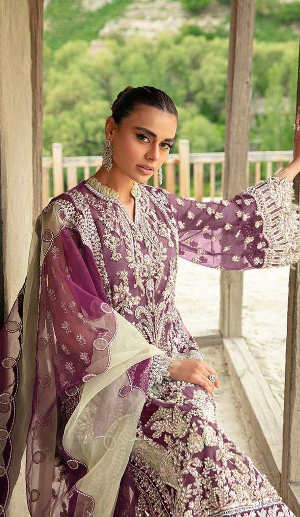 Georgette Embroidered Pakistani Palazzo Salwar Suit In Mauve - 11195199556
