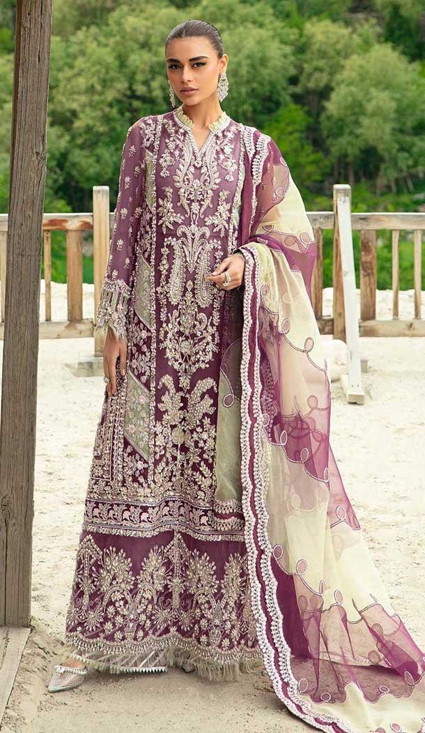 Georgette Embroidered Pakistani Palazzo Salwar Suit In Mauve - 11195199556