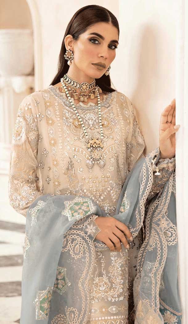 Cream Georgette Embroidered Pakistani Palazzo Salwar Suit - 11195199559