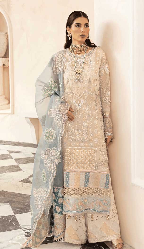 Cream Georgette Embroidered Pakistani Palazzo Salwar Suit - 11195199559
