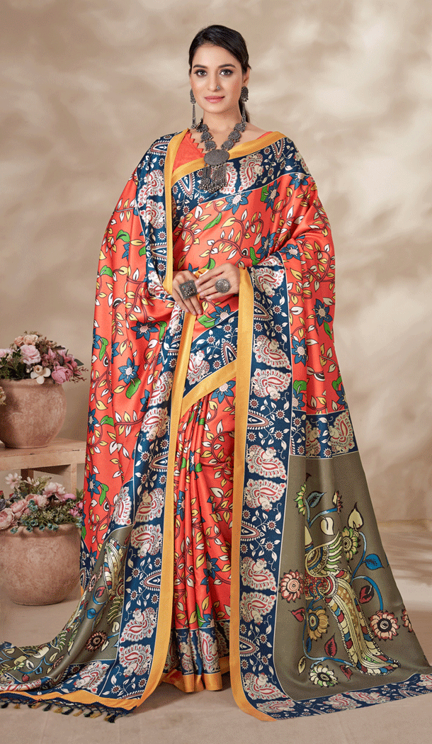 Traditional Orange Digital Printed Pashmina Casual Wear Saree - 8306181717