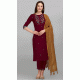 Embroidered Cotton Casual Wear Readymade Salwar Kameez In Maroon - 8309181727