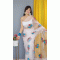 Designer White Nylon Organza Foil Print Work Party Wear Saree - 8314181747