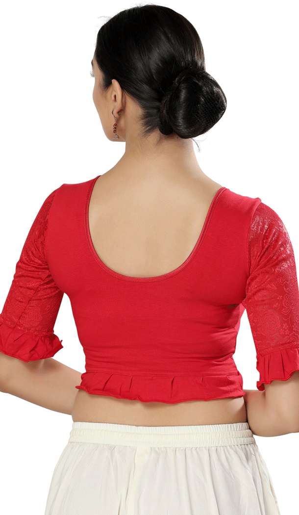 Readymade Plain Cotton Lycra Red Designer Festival Party Wear Blouse - 8316181756