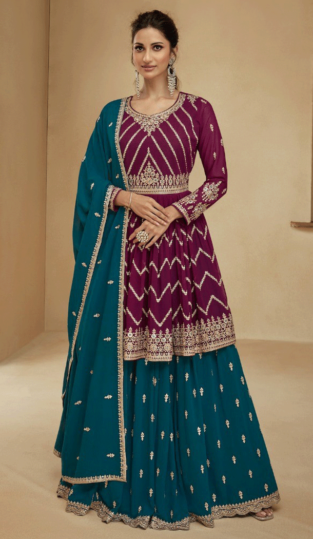Blooming Georgette Embroidered Purple Color Wedding Wear Designer Salwar Suit - 8320181774