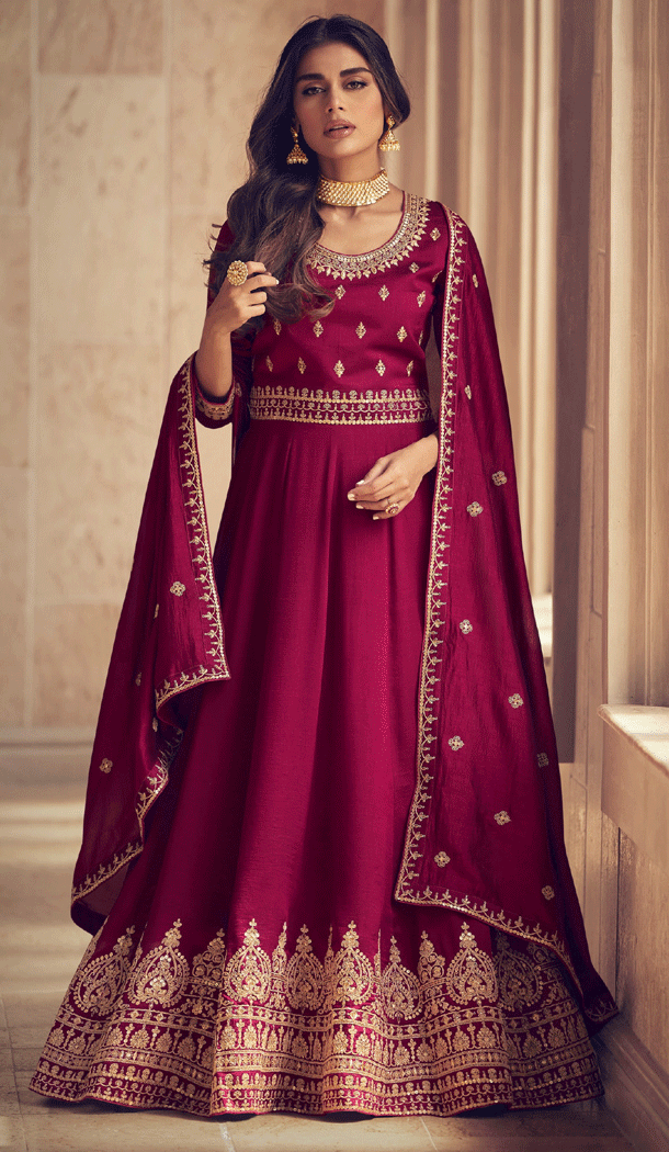 Designer Party Wear Embroidery Work Premium Silk Anarkali Salwar Suit In Rani Pink - 832181780