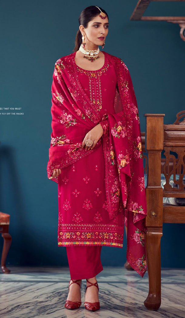 Designer Embroidery Work Georgette Party Wear Salwar Kameez In Pink - 8347181916