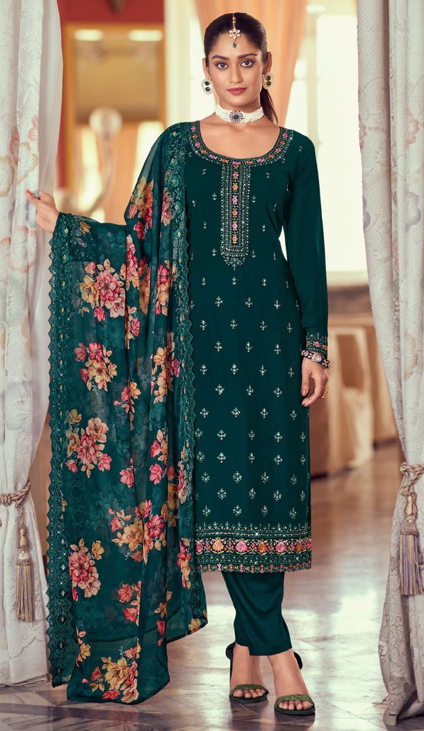 Heenastyle Designer Embroidery Work Georgette Party Wear Salwar Kameez in Green 8347181917