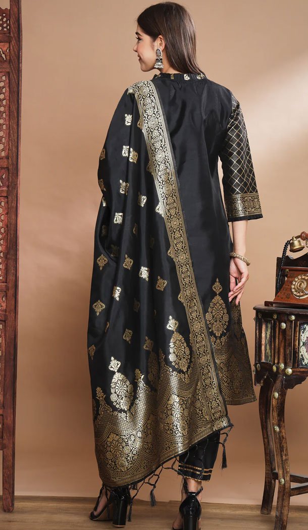 Black Traditional Cotton Silk Woven Work Casual Wear Readymade Salwar Suit - 8354181946
